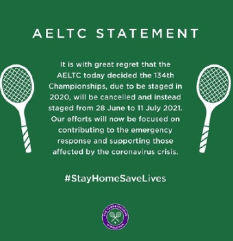 受疫情影响,2020温网取消 自二战以来首次取消