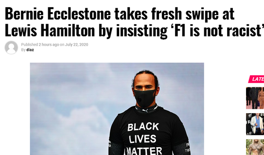 前F1总裁怼小汉:不要纠结肤色 想想你的思想啥颜色