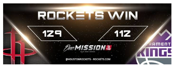 哈登32+8+7 小里弗斯41分 福克斯26+9 火箭129-112轻取国王 哈登32+8+7 小里弗斯41分 福克斯26+9 火箭129-112轻取国王