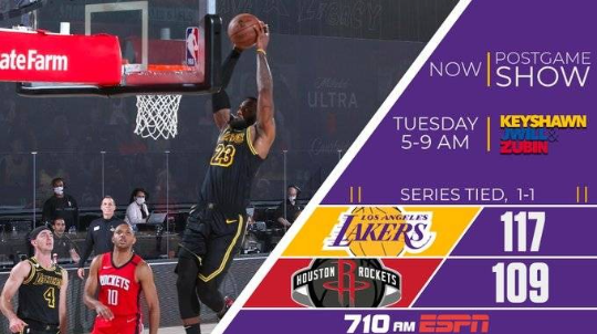 詹姆斯28+11+9 浓眉34+10 哈登27+7 湖人117-109力克火箭扳成1-1 詹姆斯28+11+9 浓眉34+10 哈登27+7 湖人117-109力克火箭扳成1-1