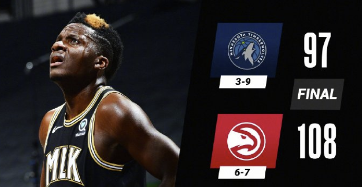 老鹰5人上双108-97击败森林狼 卡佩拉23+15 亨特25分 拉塞尔31+7 老鹰5人上双108-97击败森林狼 卡佩拉23+15 亨特25分 拉塞尔31+7