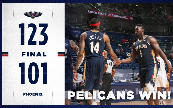 锡安28+6+7布克空砍25分 7人上双鹈鹕以123-101射落太阳 锡安28+6+7布克空砍25分 7人上双鹈鹕以123-101射落太阳