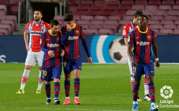 西甲-梅西世界波双响特林康两球 巴萨5-1阿拉维斯七连胜升至第二 西甲-梅西世界波双响特林康两球 巴萨5-1阿拉维斯七连胜升至第二