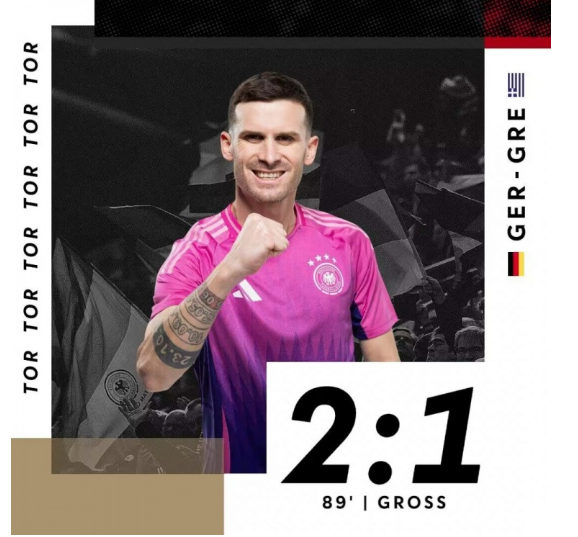 友谊赛-德国2-1希腊，哈弗茨破门，格罗斯凌空斩绝杀