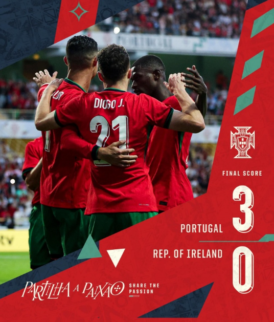 友谊赛-葡萄牙3-0爱尔兰 C罗双响+中柱菲利克斯破门