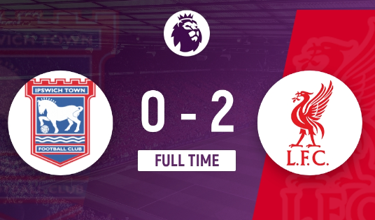 英超-伊普斯维奇0-2利物浦，若塔破门，萨拉赫传射